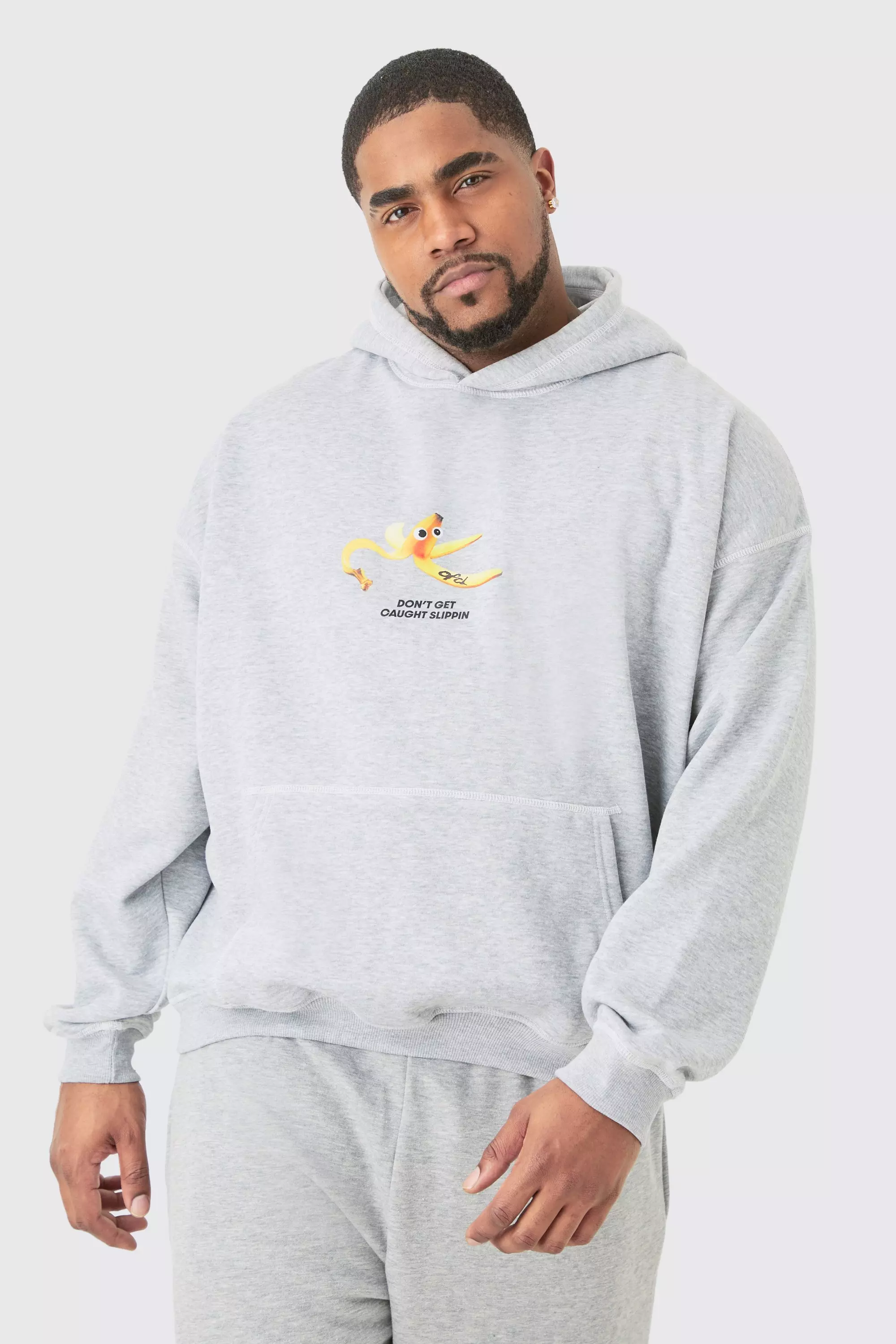 Plus Oversized Plush Boxy Drop Shoulder Graphic Hoodie boohooMAN